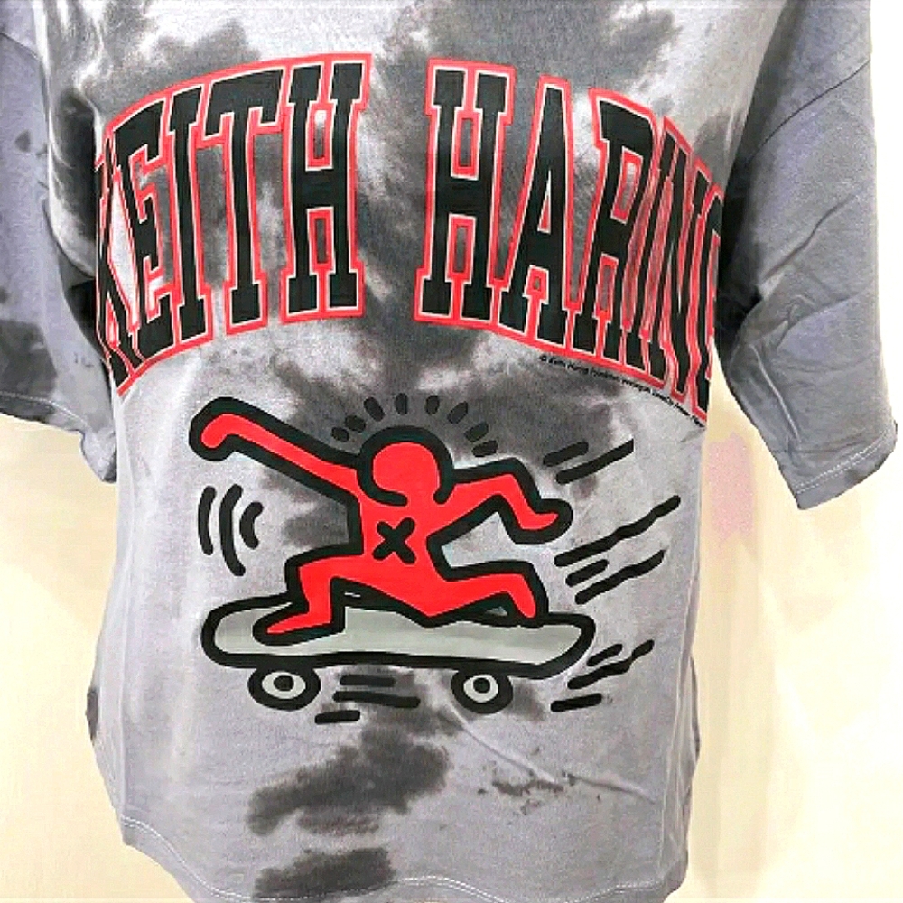 NWOT BP KEITH HARING Graphic Skateboard Tie-Dye Cropped Loose Fit T-Shirt